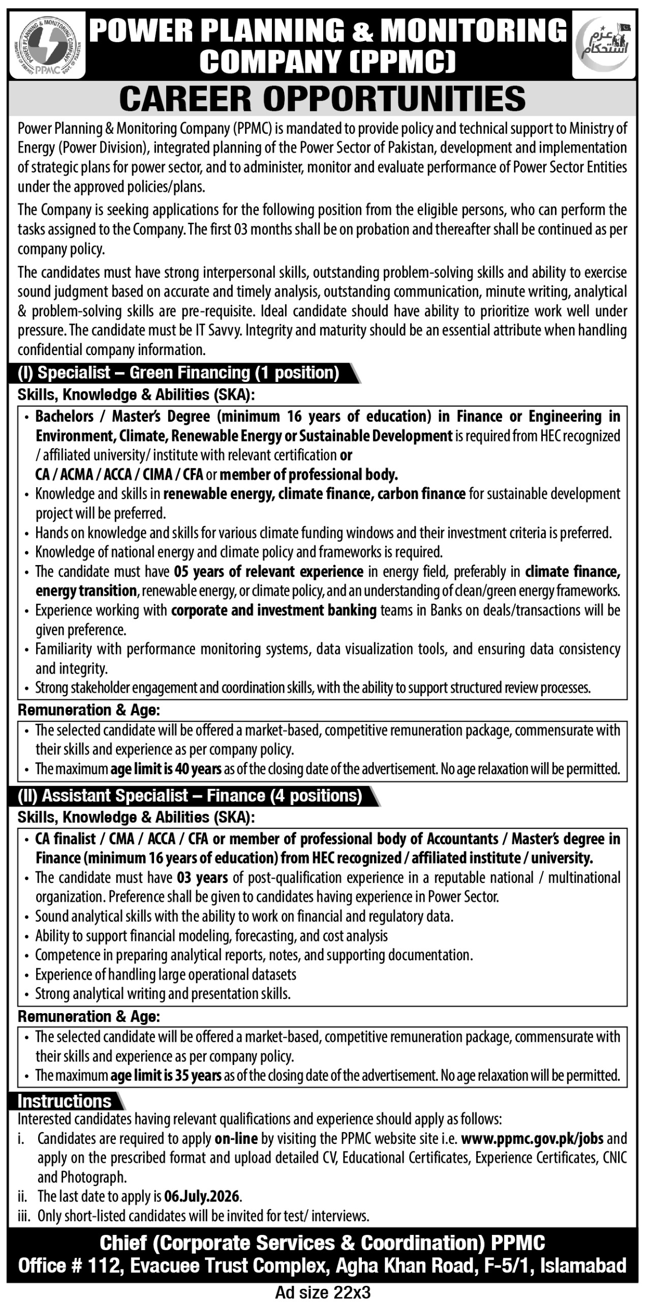 PPMC Jobs 2026 advertisement apply online Power Planning and Monitoring Company Pakistan