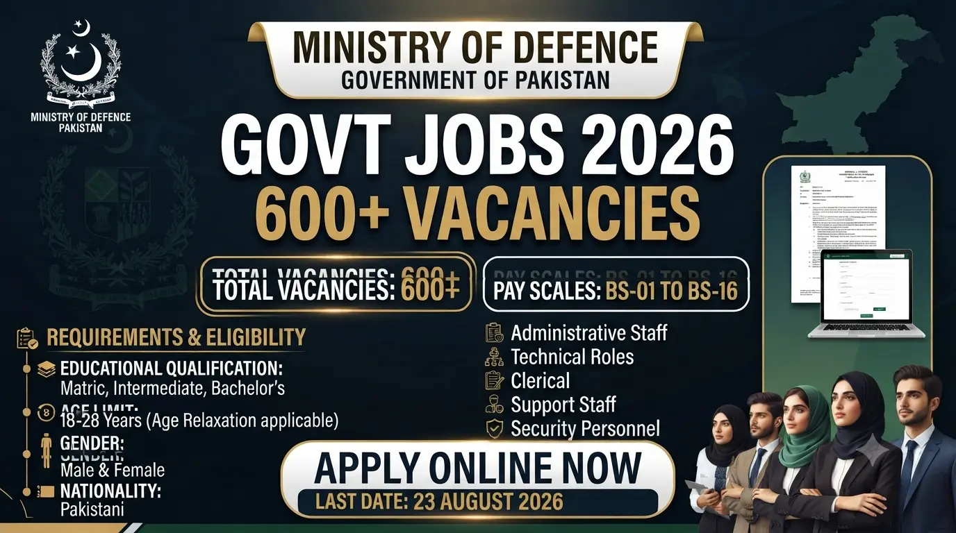 Ministry of Defence Jobs 2026 – 600 Vacancies (BS-01 to BS-16) | Apply Online