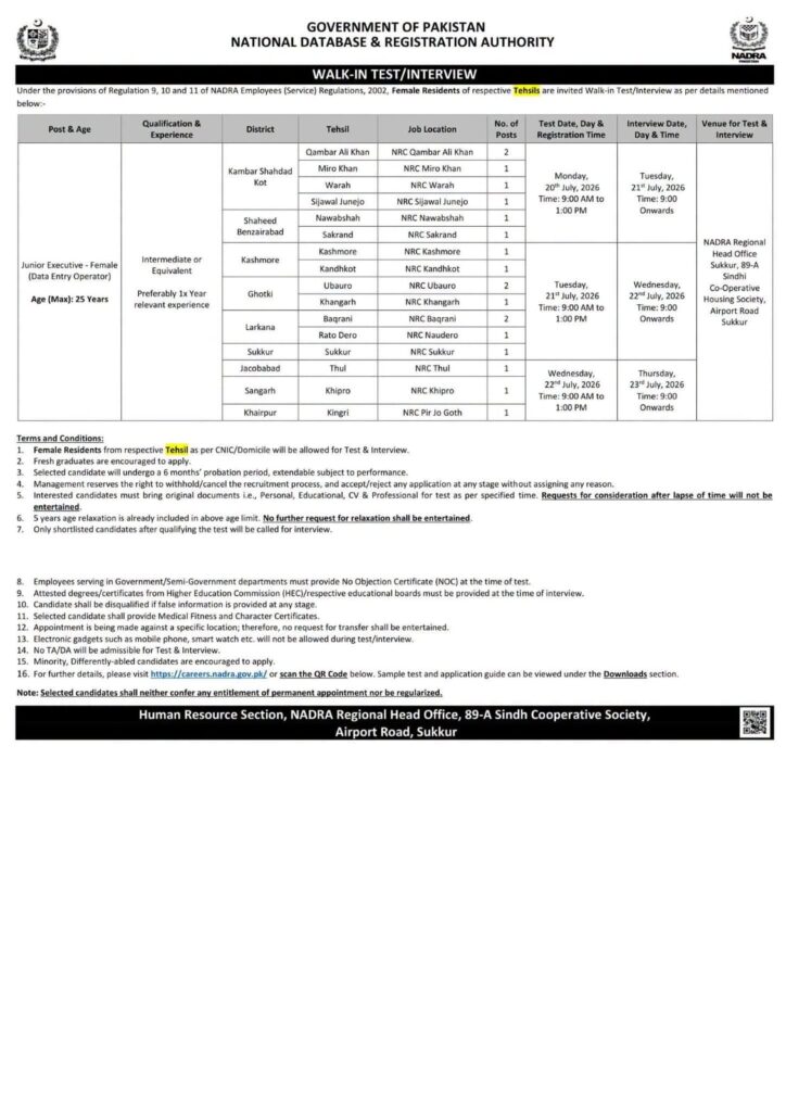nadra 2026 jobs advertisement