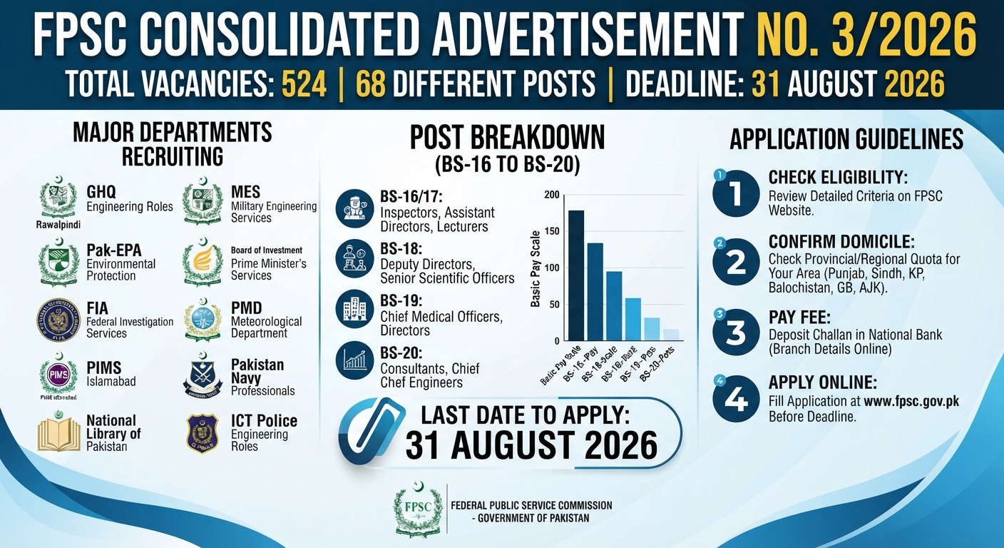 FPSC Consolidated Advertisement 3/2026, FPSC Jobs August 2026, Federal Public Service Commission Jobs, FPSC Jobs Islamabad Rawalpindi, www.fpsc.gov.pk jobs 2026