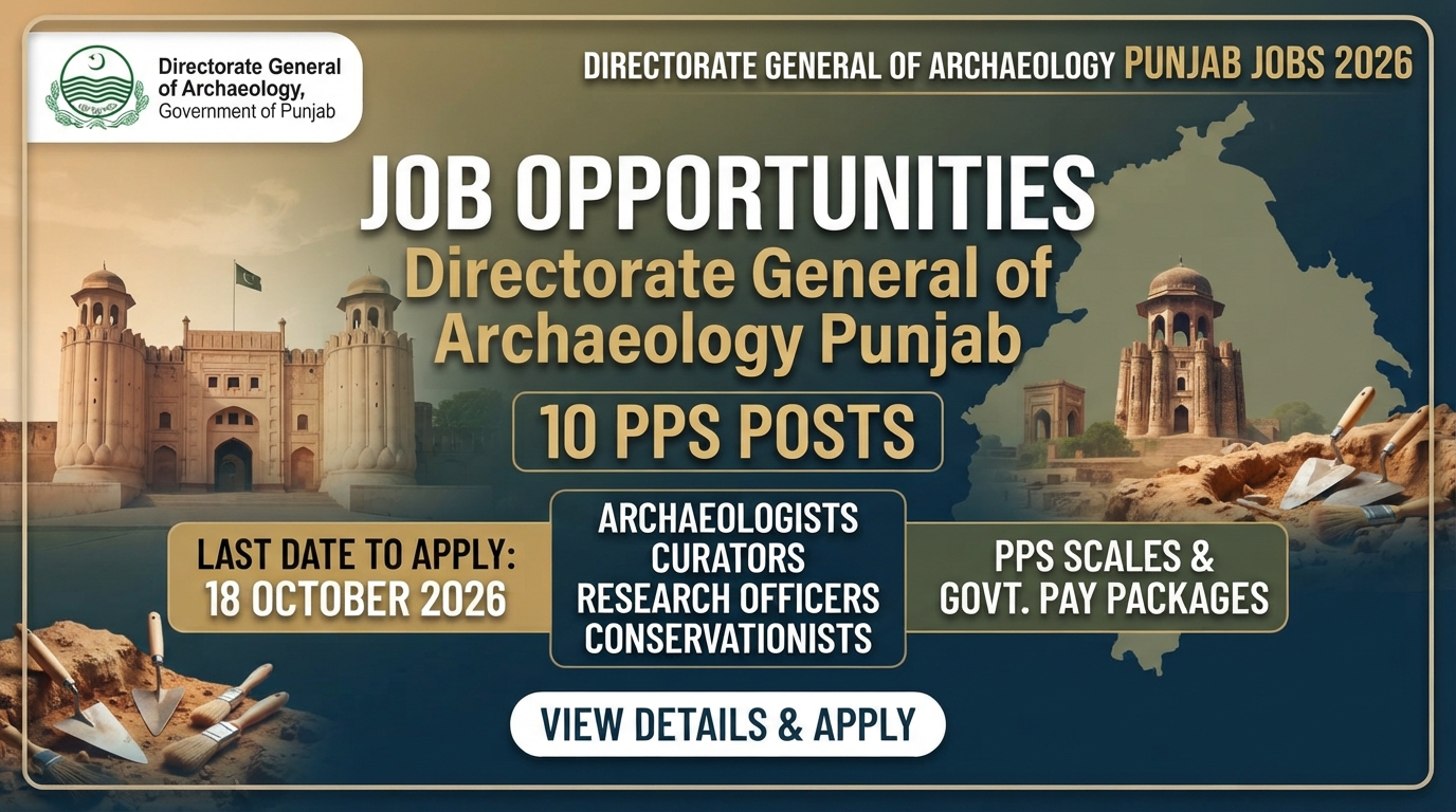 Directorate General of Archaeology Punjab Jobs 2026 – 10 PPS Posts Apply by 18 Oct