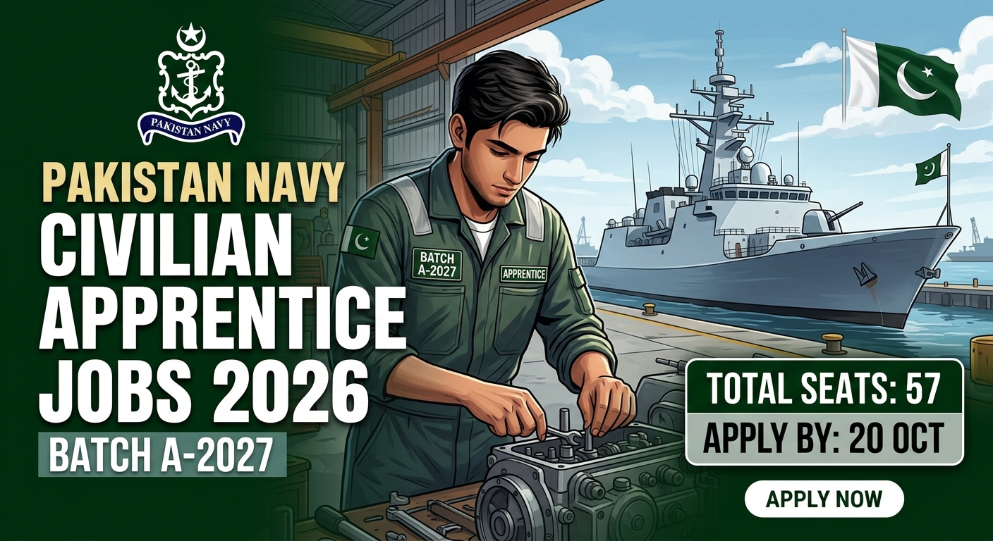 Pakistan Navy Civilian Apprentice Jobs 2026 – 57 Seats (Batch A-2027) Apply by 20 Oct
